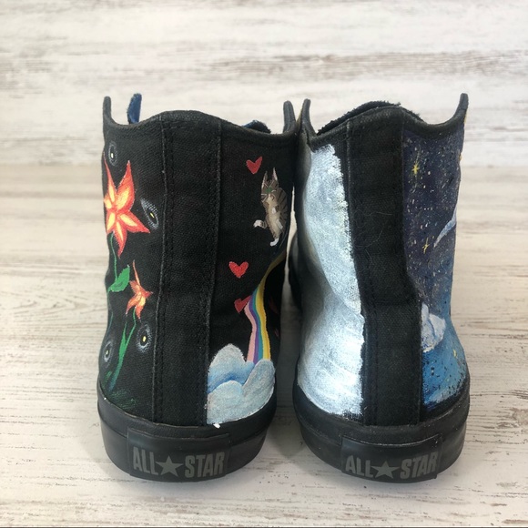 CONVERSE Hand Painted Custom Art to Wear High Top All Stars 9 Rainbow Celestial - Picture 6 of 12